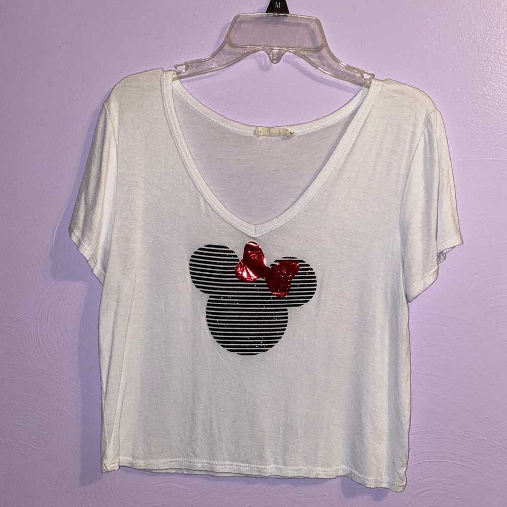 White crop top with minnie logo